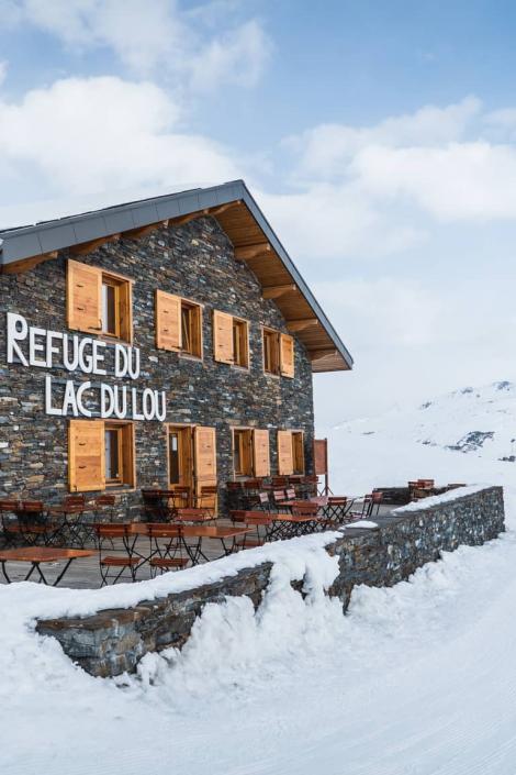 The refuge of the Lac du Lou between Val Thorens and Les Menuires, in Les 3 Vallées