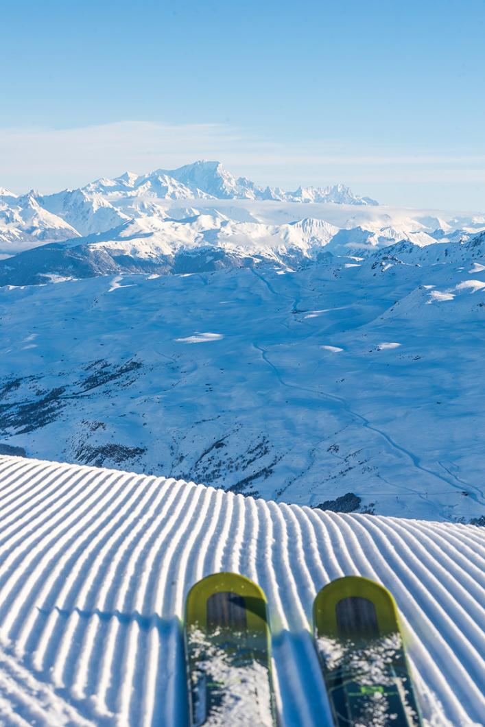 Groomed slope in Les Menuires, in la Masse