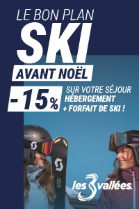 Du 12 au 19 décembre 2026, profitez de 15% de remise sur votre séjour comprenant l’hébergement pour 6 personnes maximum et vos forfaits de ski 3 Vallées 6 jours