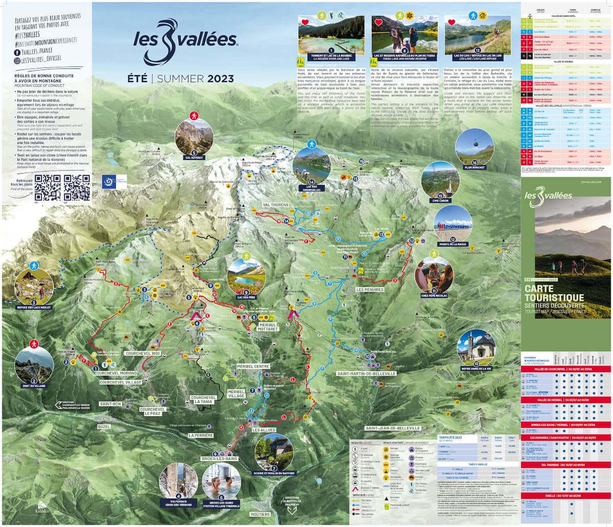 Map of all pedestrian itineraries in the 3 Valleys