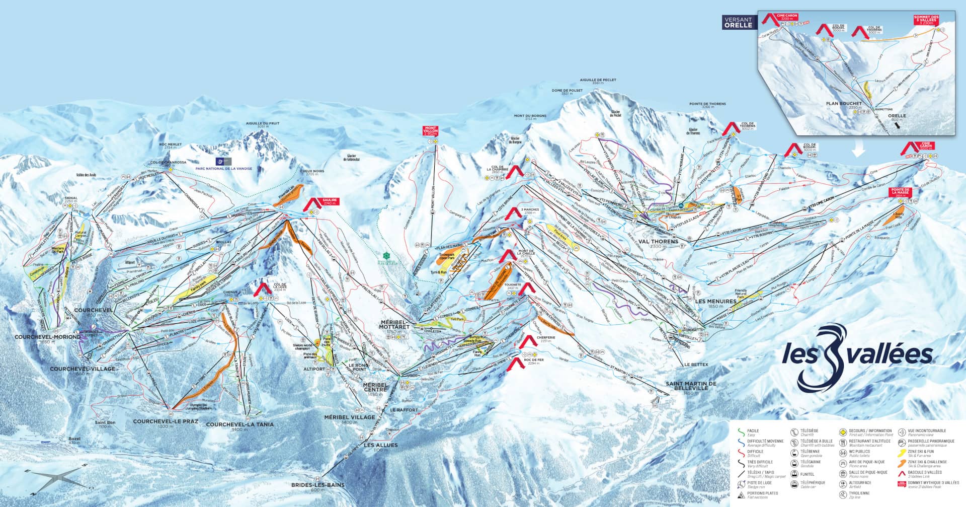 Ski area map of Les 3 Vallées